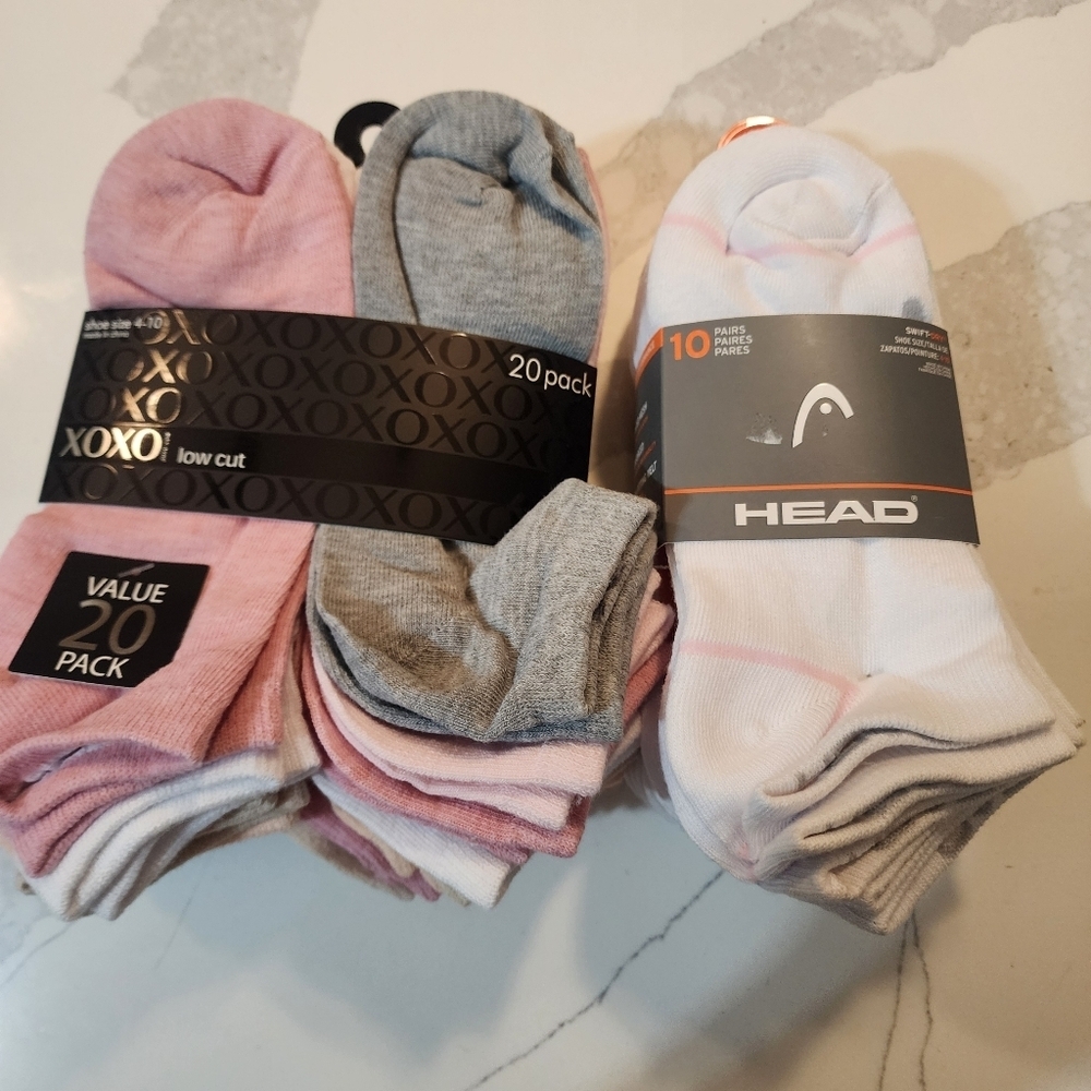 Socks 30 Pair! XOXO and HEAD Women's Low Cut Pink, Gray, and White